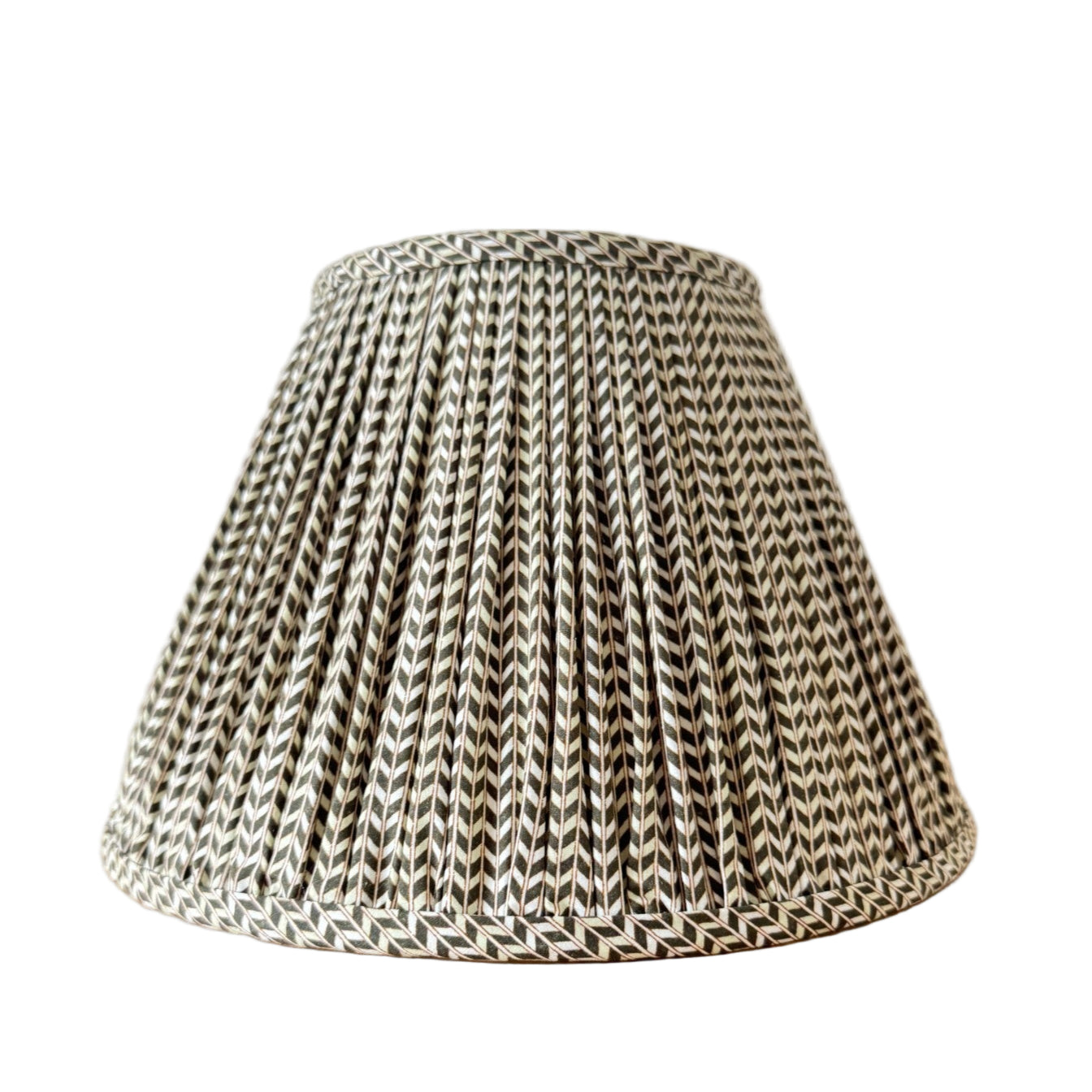 12" Empire Olive Green and Cream Gathered Lampshade