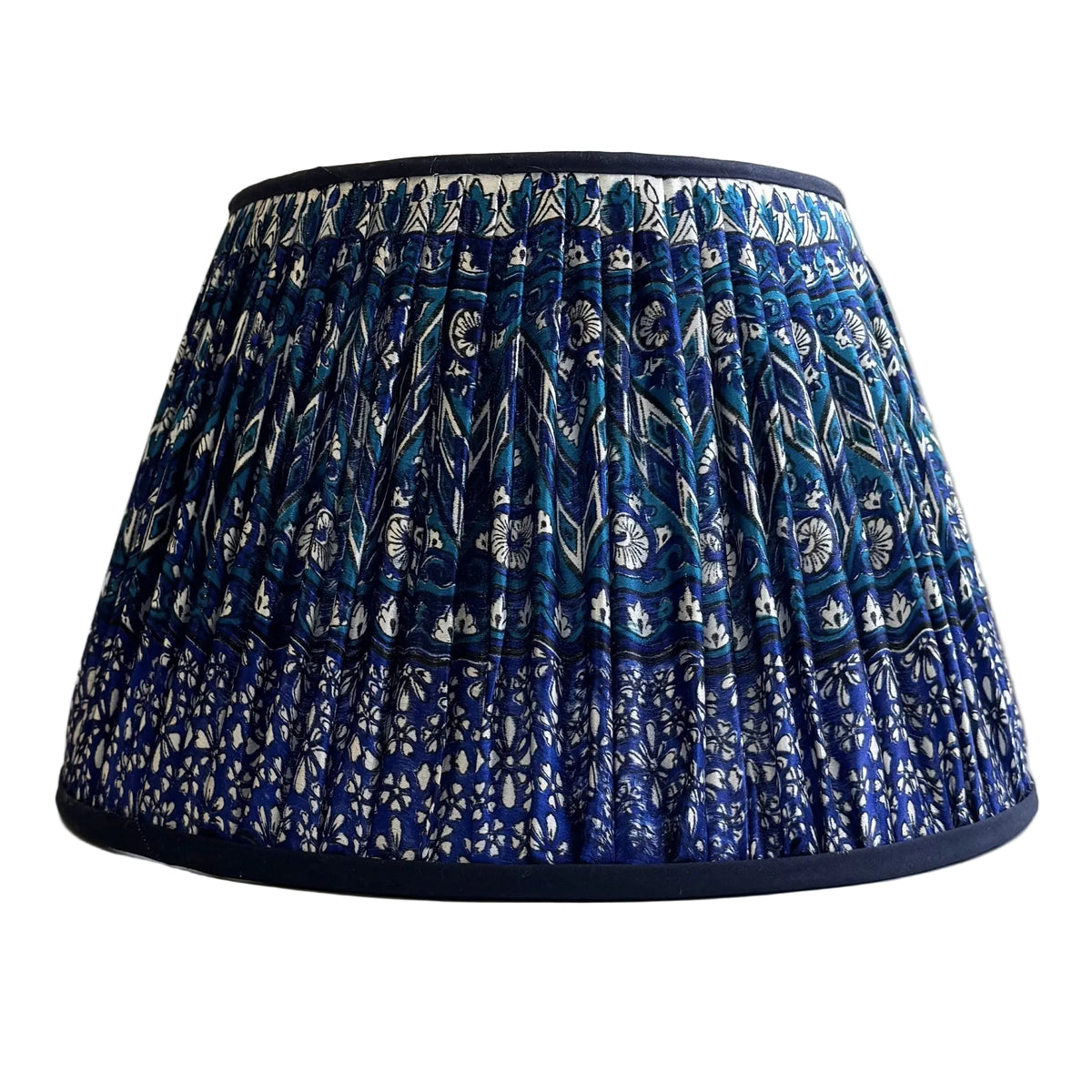 14" Pembroke Gathered Blue Silk Sari Lampshade