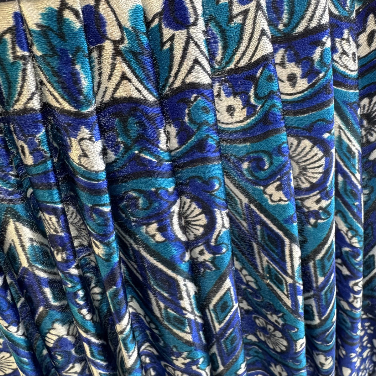 14" Pembroke Gathered Blue Silk Sari Lampshade
