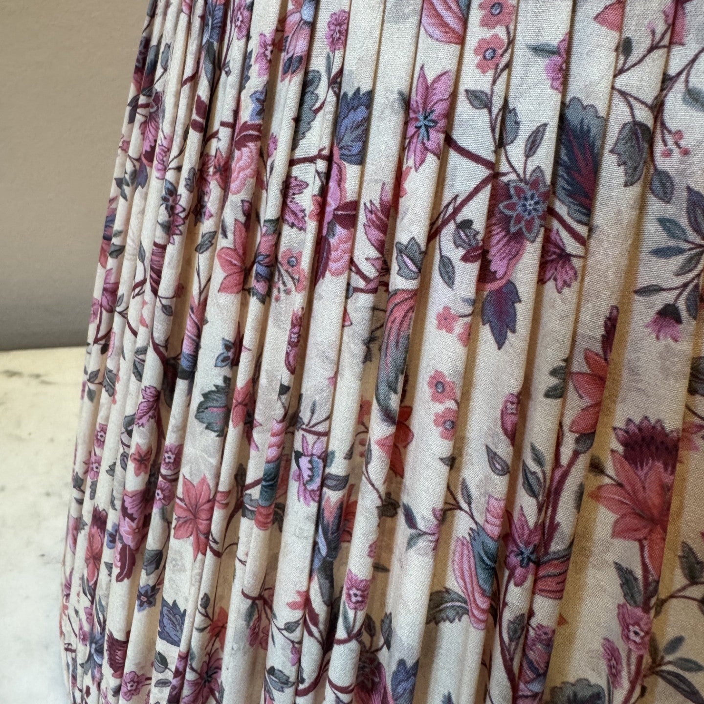 14" Pembroke Cream and Pink Gathered Cotton Lampshade