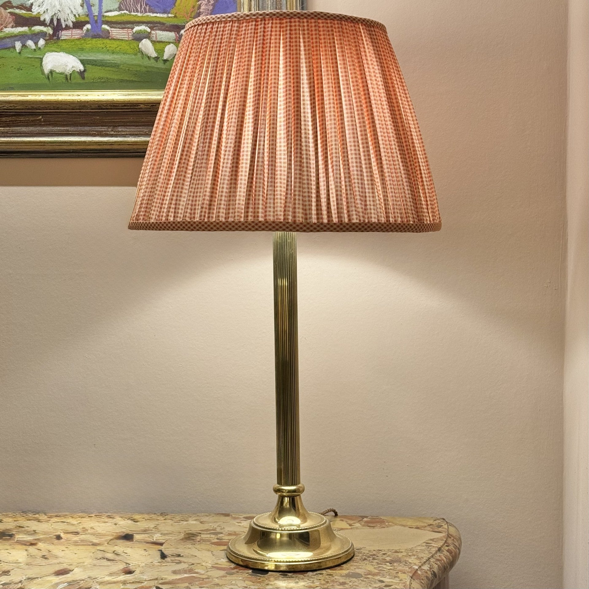 16" Pembroke Terracotta Check Gathered Cotton Lampshade