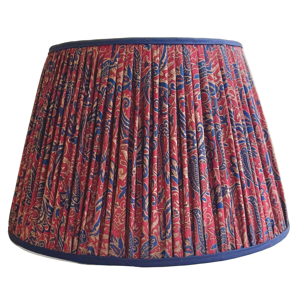 17" Pembroke Gathered Red and Blue Paisley Cotton Lampshade