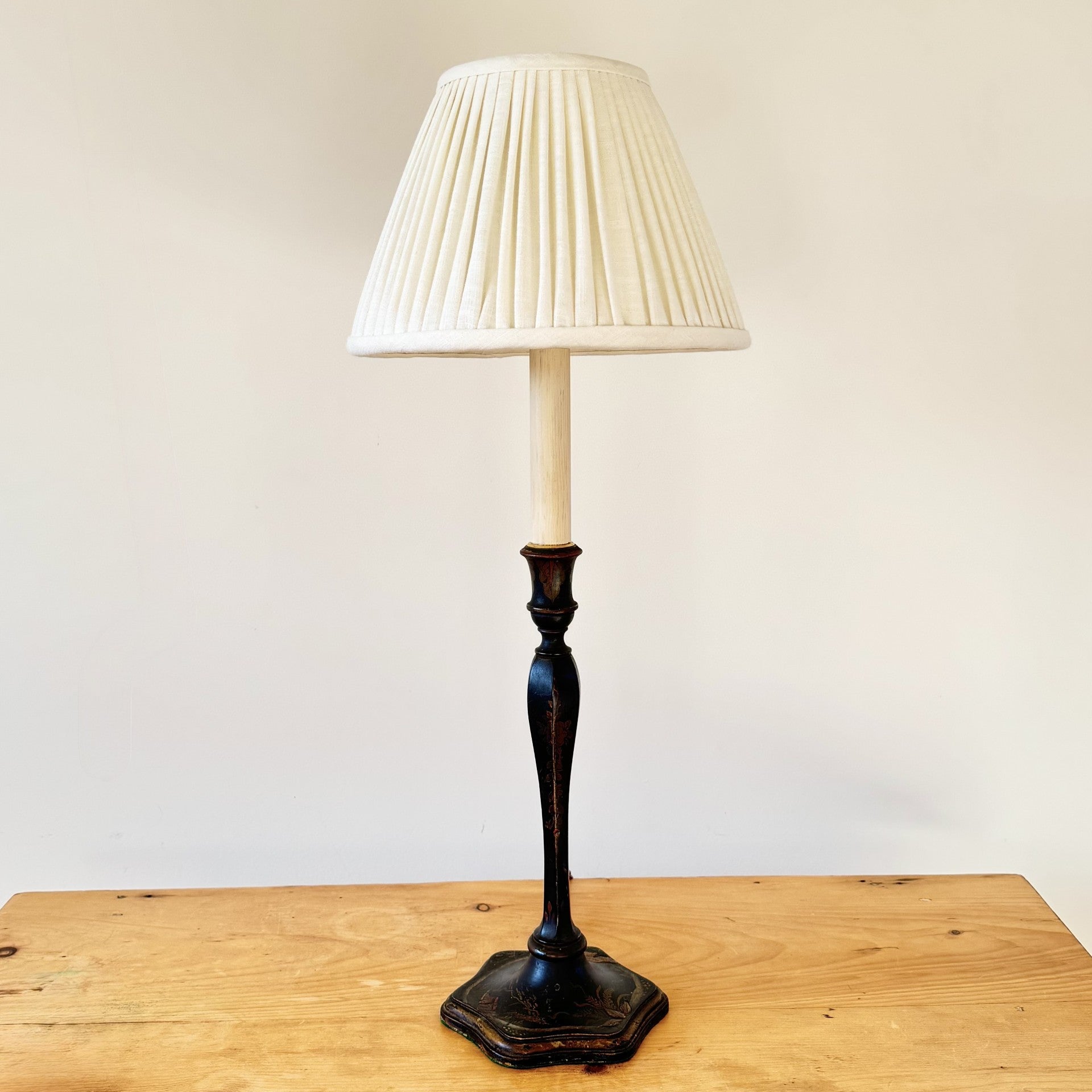 Vintage Black Lacquer Candlestick Table Lamp