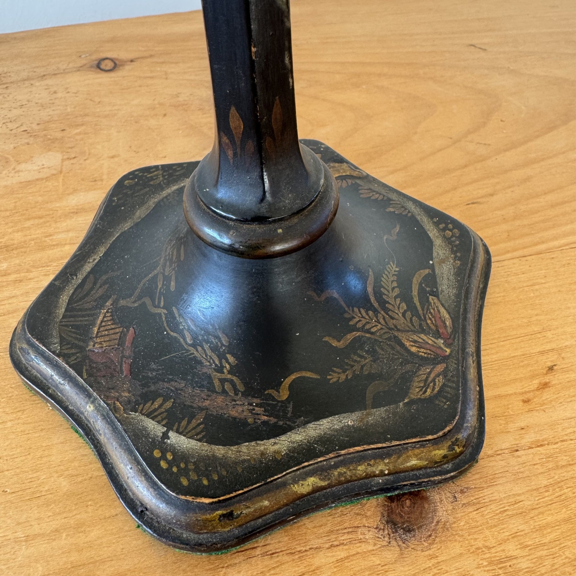 Vintage Black Lacquer Candlestick Table Lamp