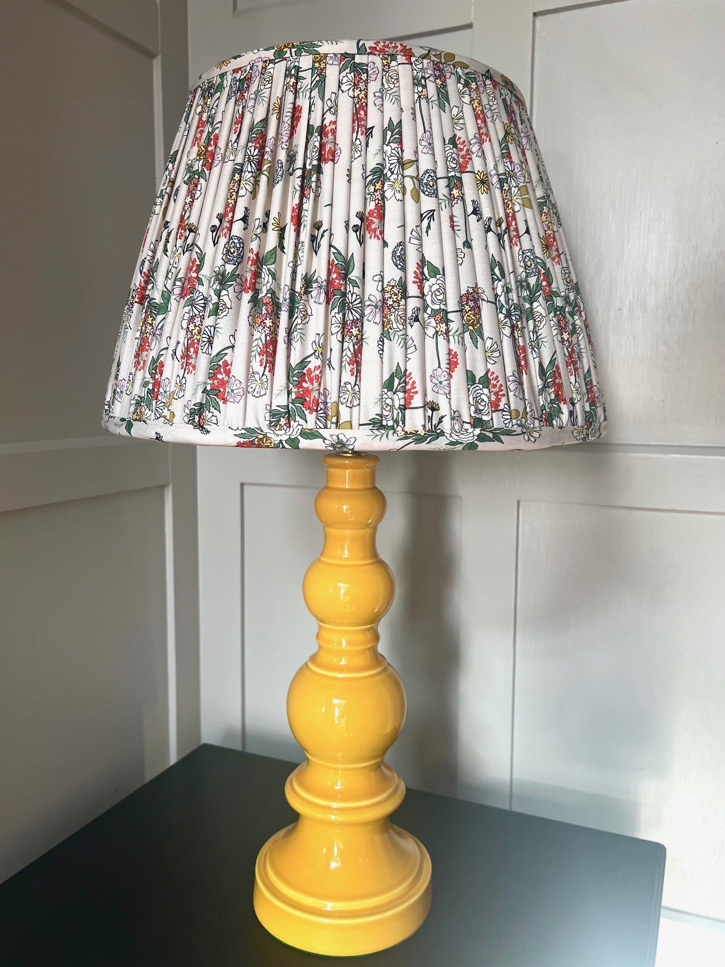 14" Pembroke Coral Green and Yellow Floral Gathered Lampshade