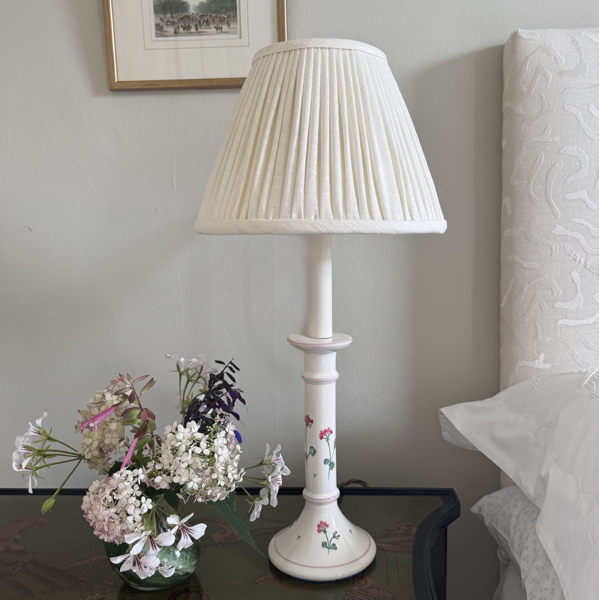 Creamware Candlestick Table Lamp, Geranium