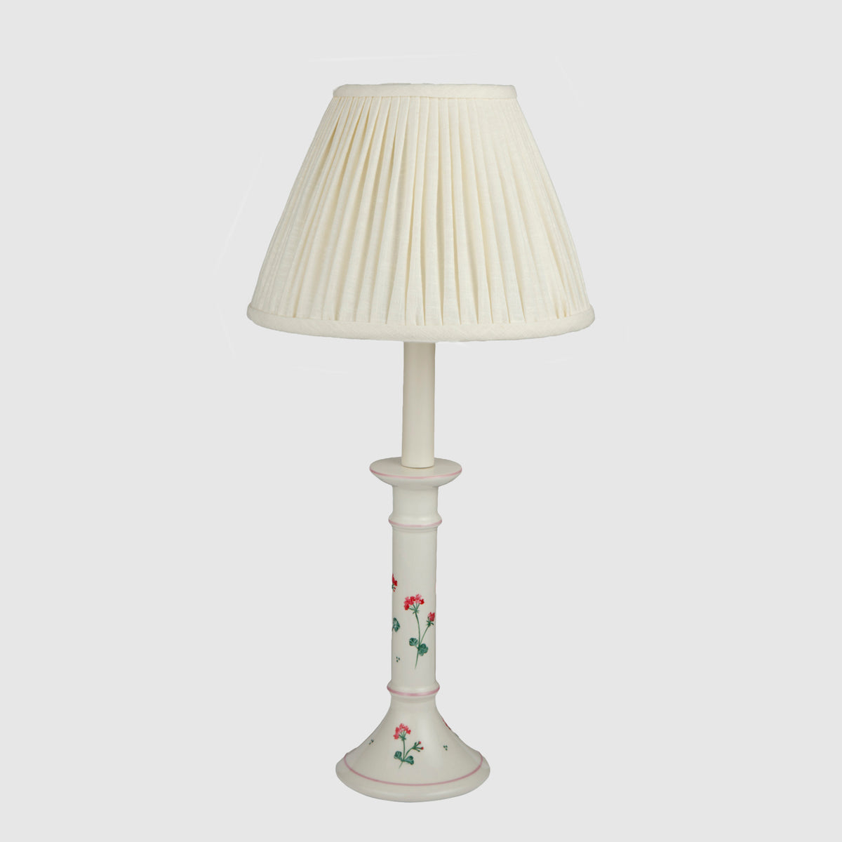Creamware Candlestick Table Lamp, Geranium