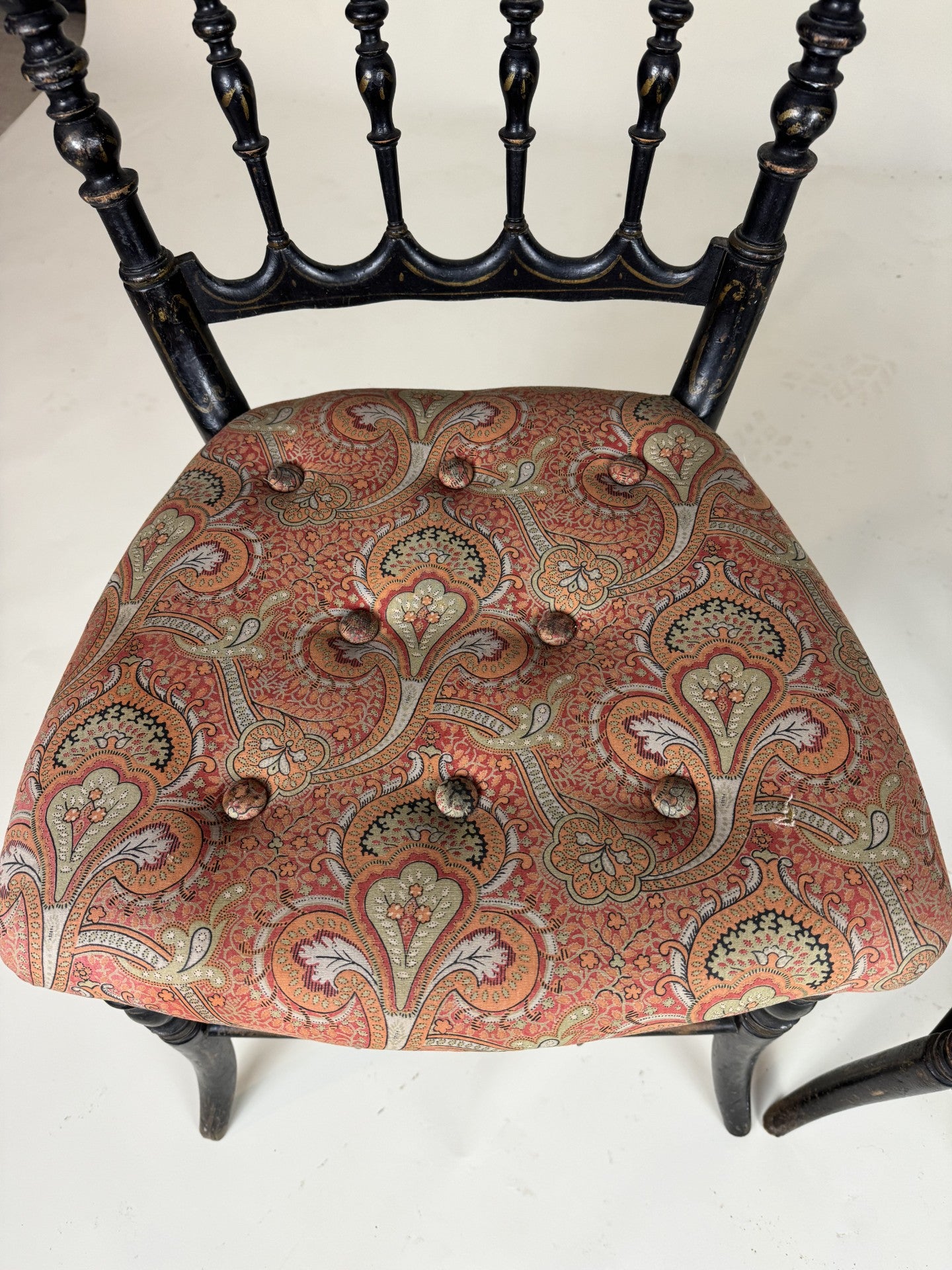 Pair of antique black lacquer bedroom chairs