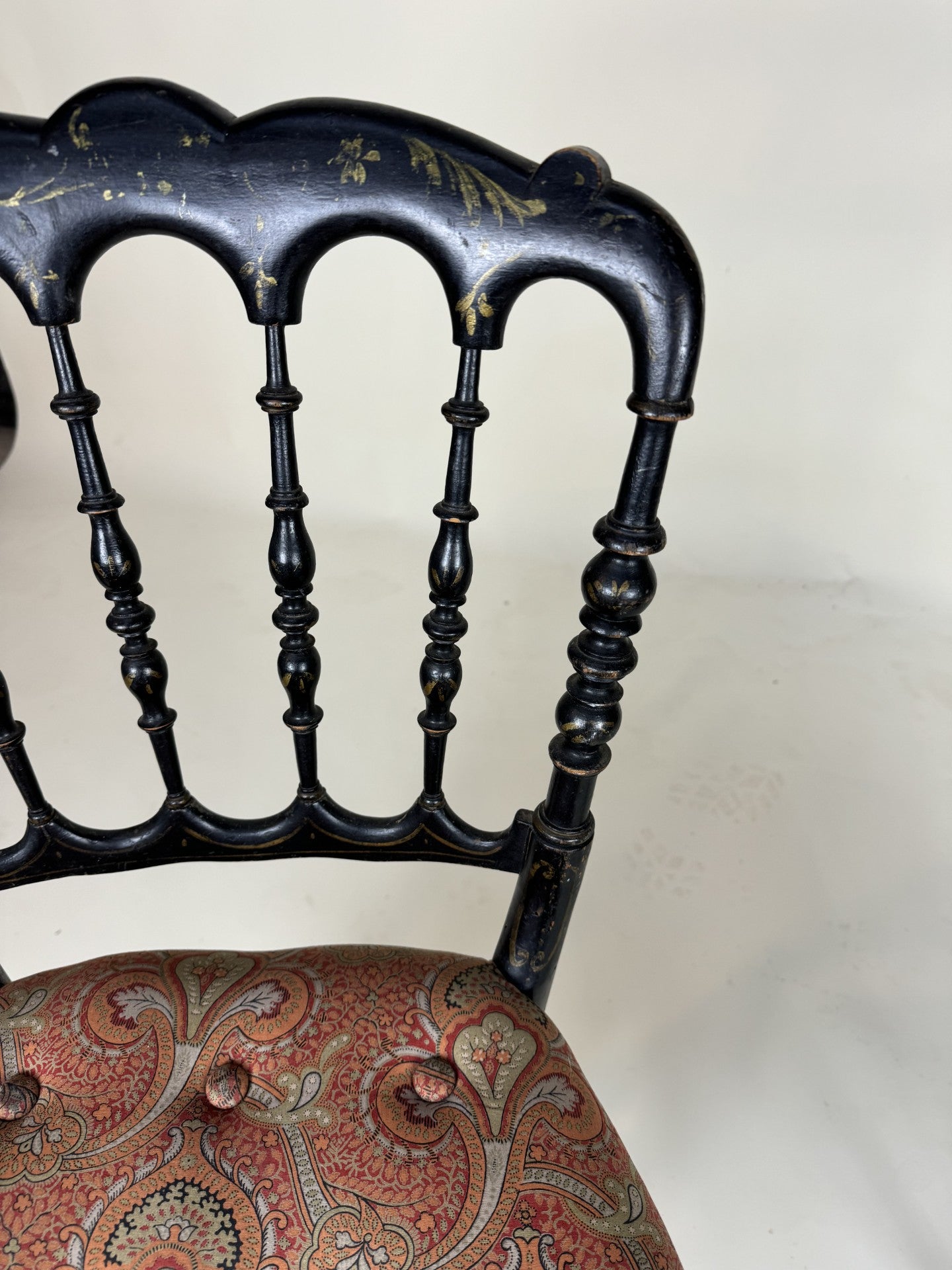 Pair of antique black lacquer bedroom chairs