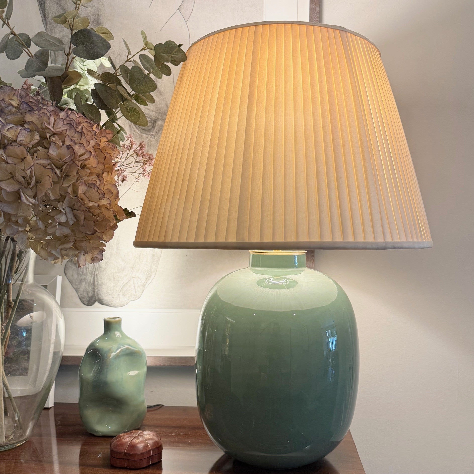 Large Vase Table Lamp in Sage Green