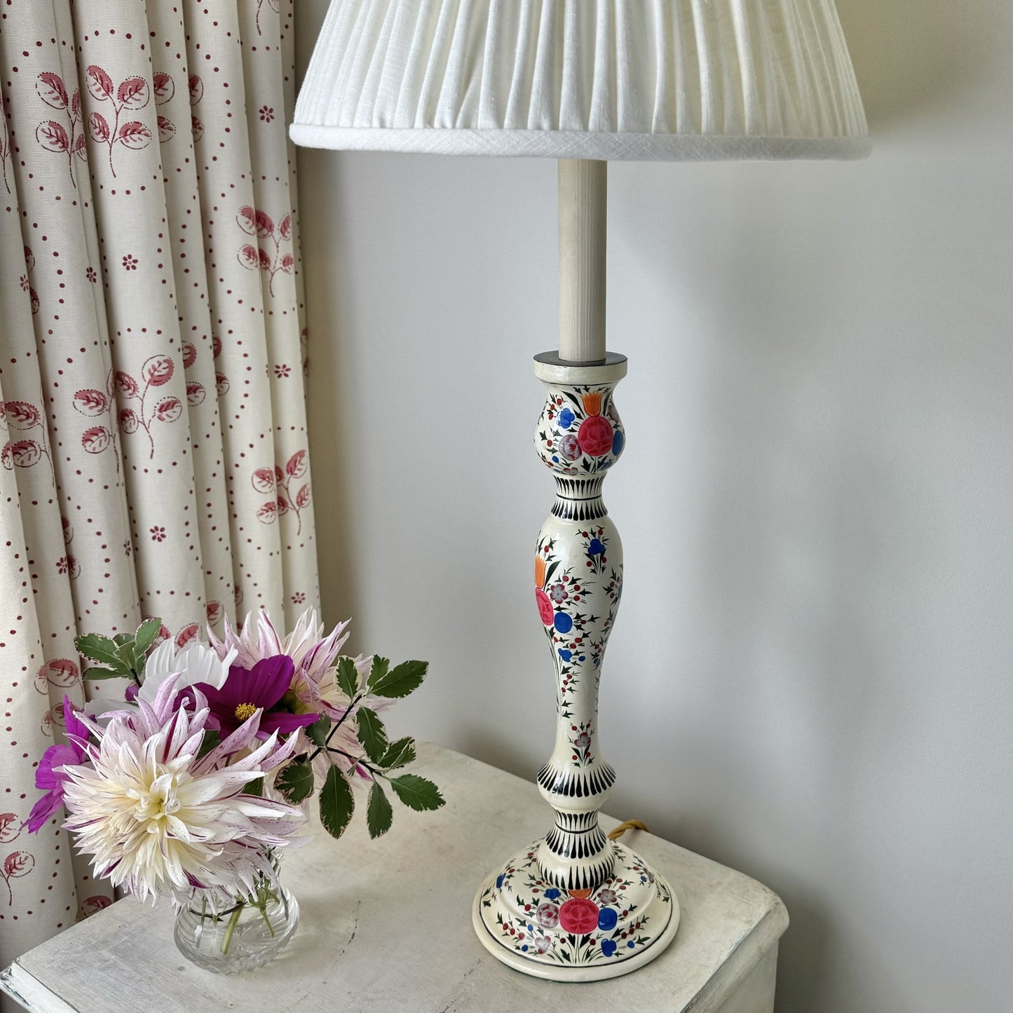 Kashmiri candlestick table lamp, multi ivory