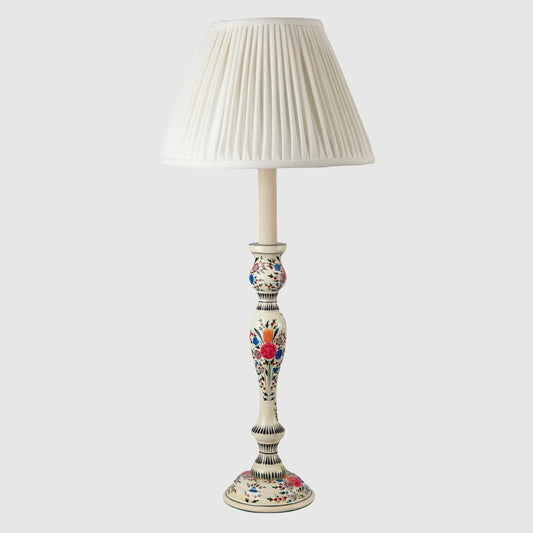 Kashmiri candlestick table lamp, multi ivory