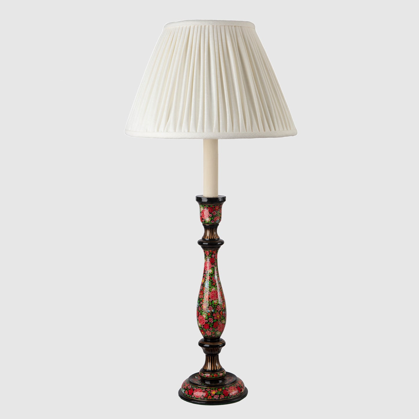 Kashmiri candlestick table lamp, multi black