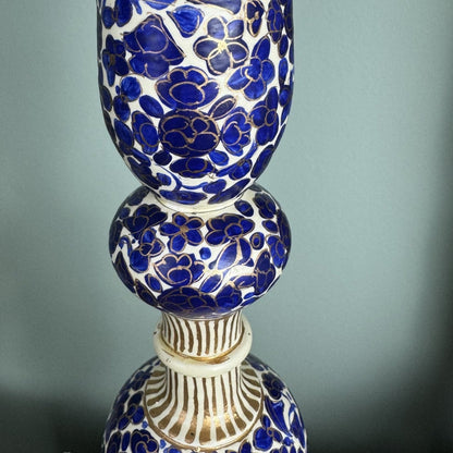 Kashmiri candlestick table lamp, blue