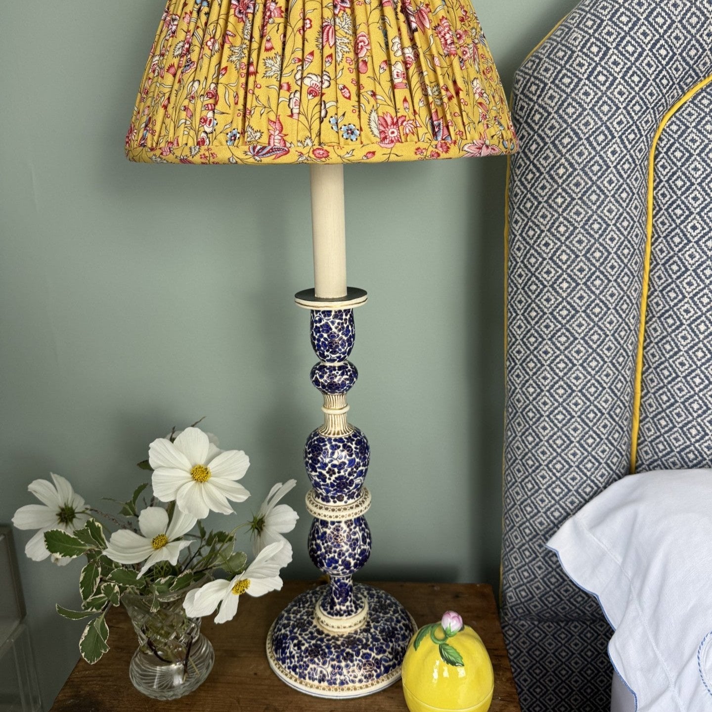 Kashmiri candlestick table lamp, blue