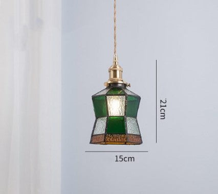 Hanging pendant lantern with stained glass