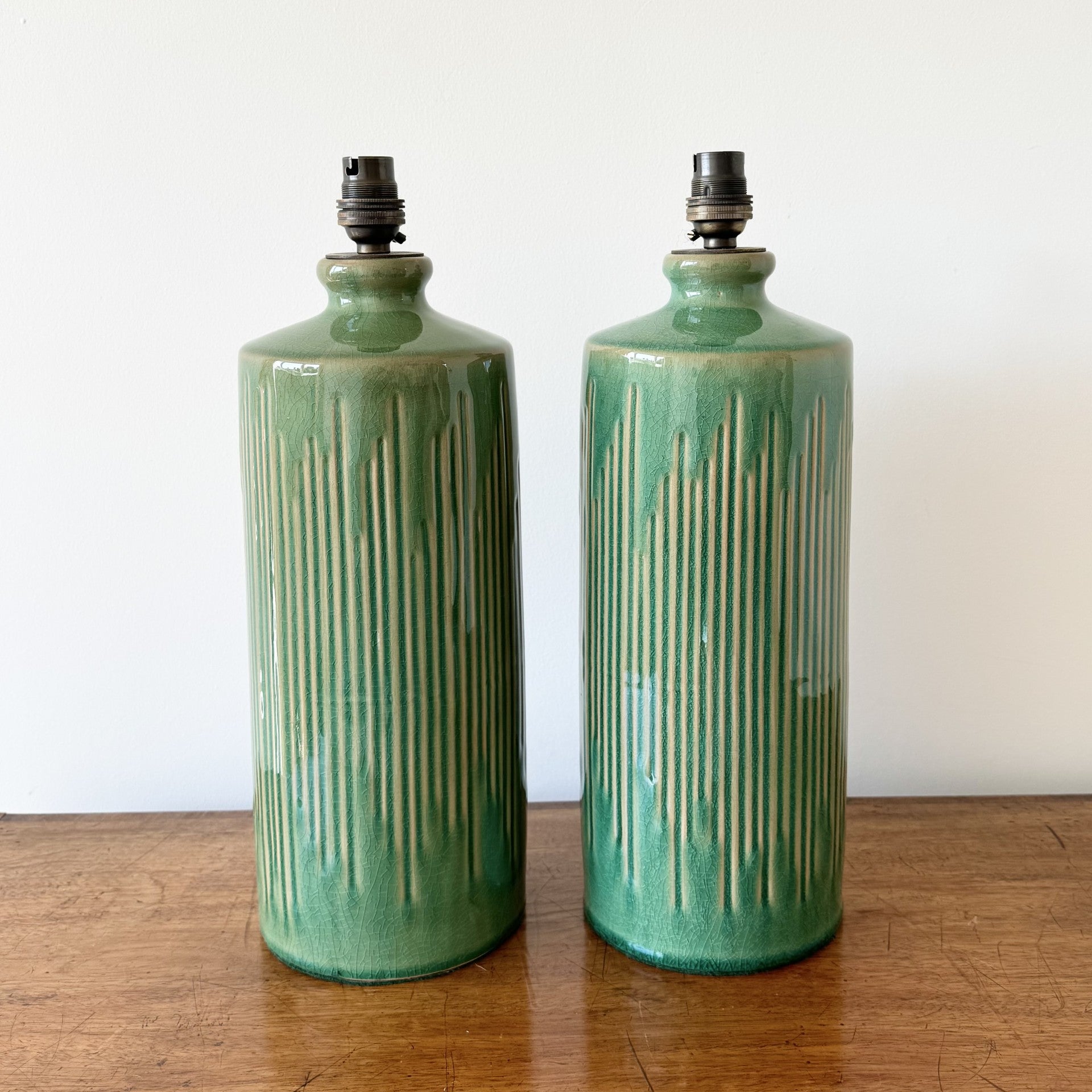 Pair of Green Ceramic Table Lamps