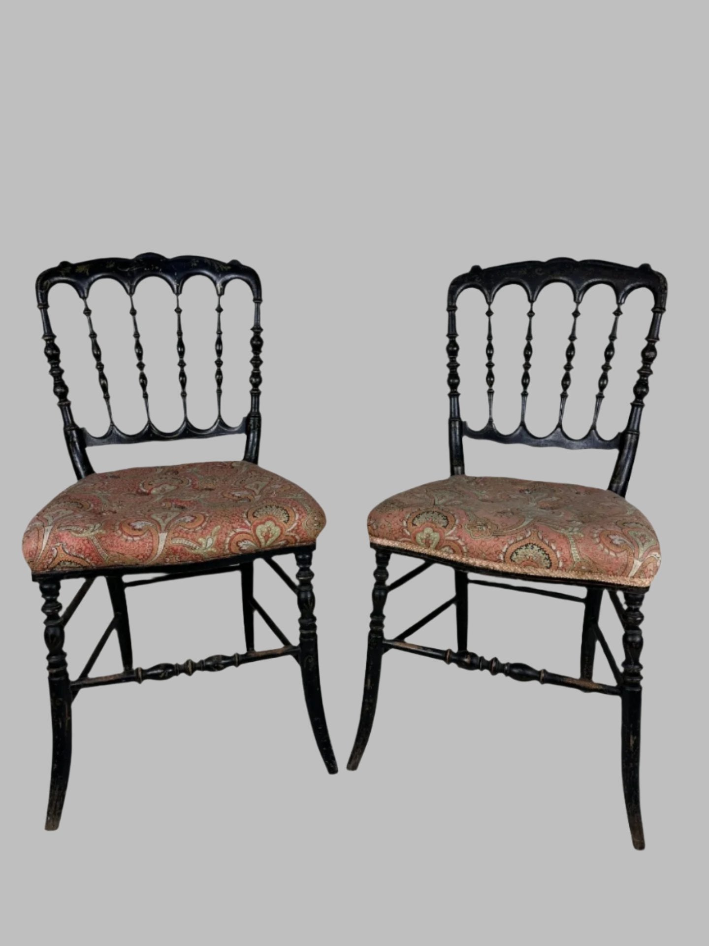 Pair of antique black lacquer bedroom chairs