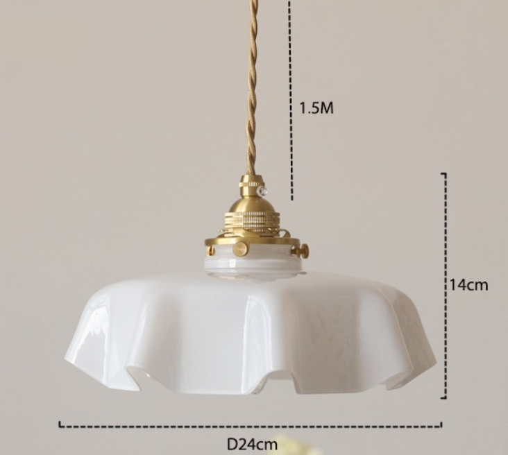 Bistro style pendant with white glass shade