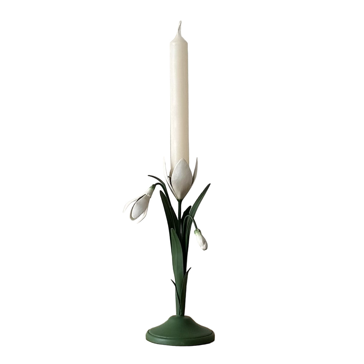 Snowdrop candlestick, green and white