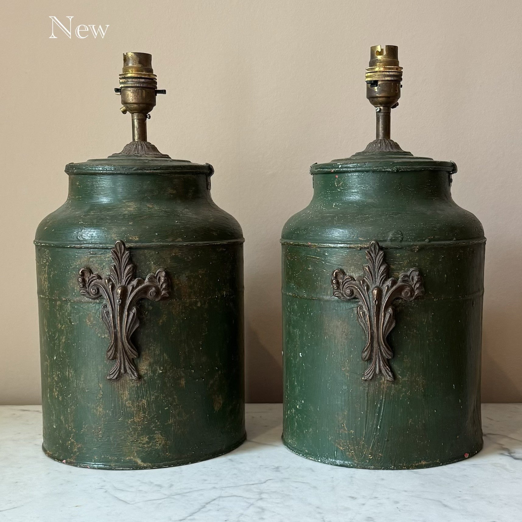 Vintage Pair of Tole Tea Canister Table Lamps