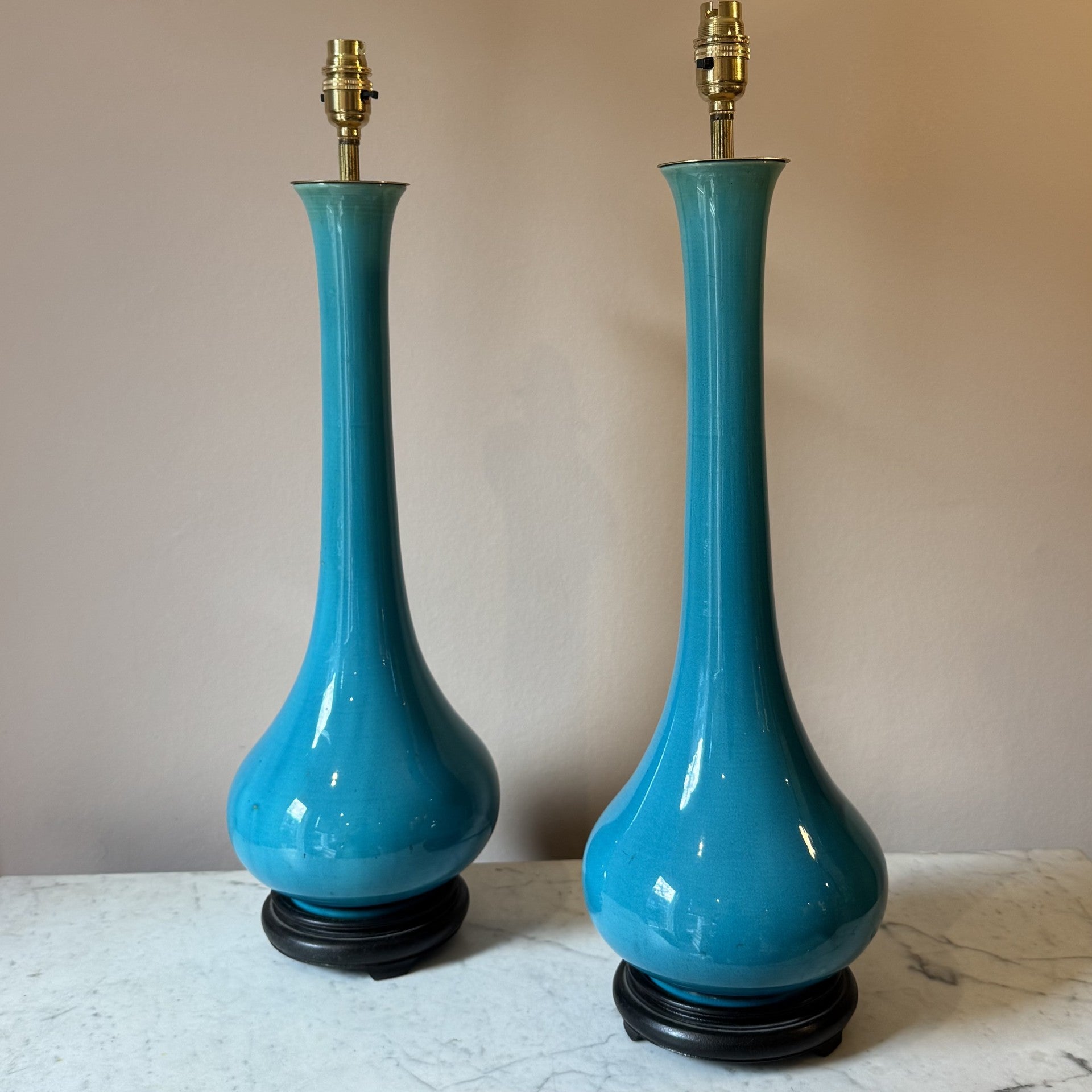 Vintage Pair of Ceramic Turquoise Vase Lamps