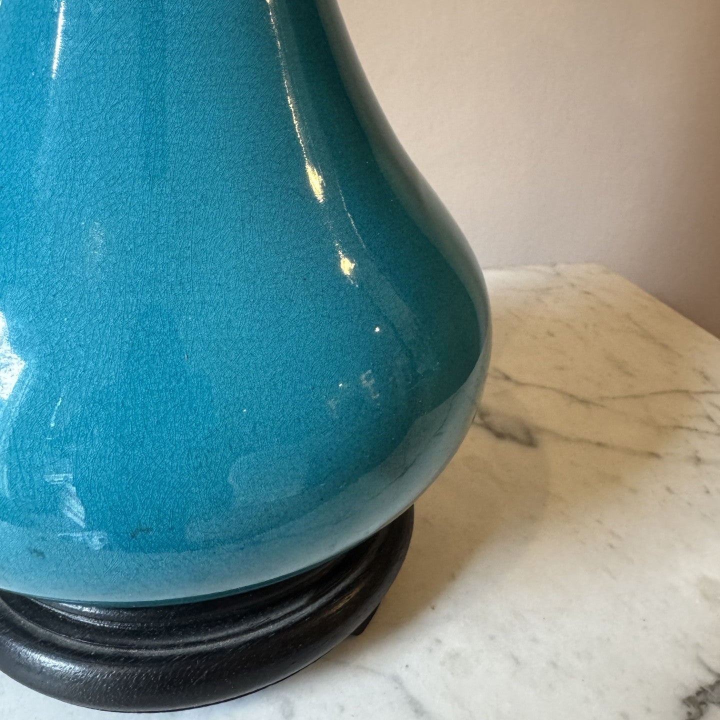 Vintage Pair of Ceramic Turquoise Vase Lamps