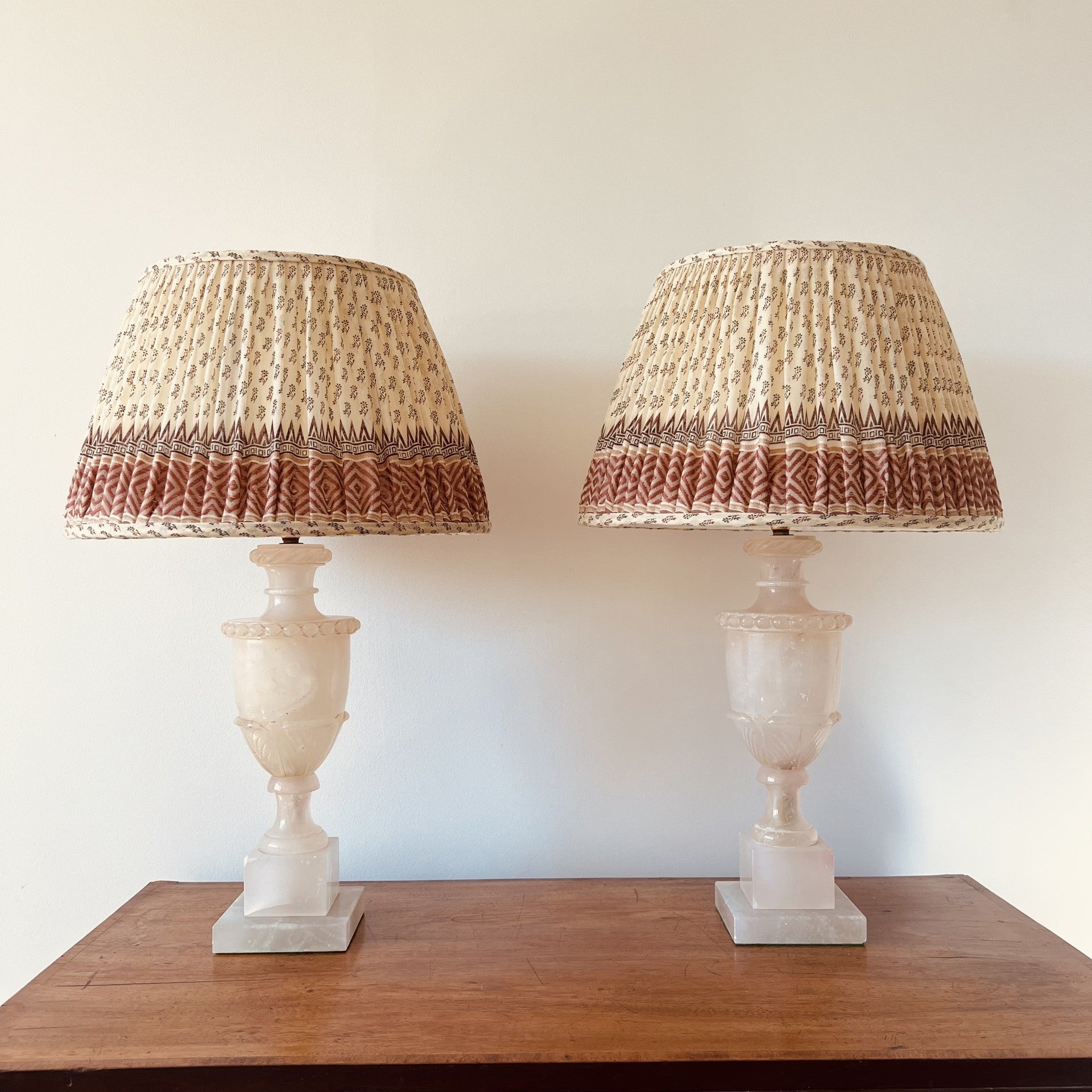 Vintage pair of George VI alabaster table lamps