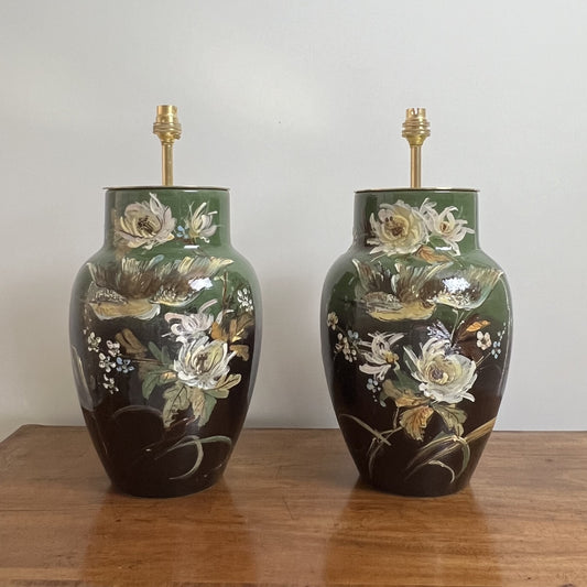 Vintage pair of large ceramic vase table lamps