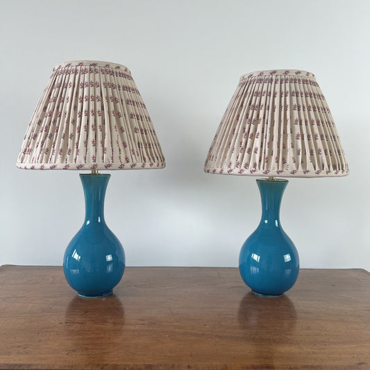 Vintage pair of small Chinese ceramic table lamps