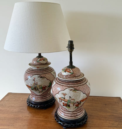 Vintage pair of ceramic Chinese style table lamps