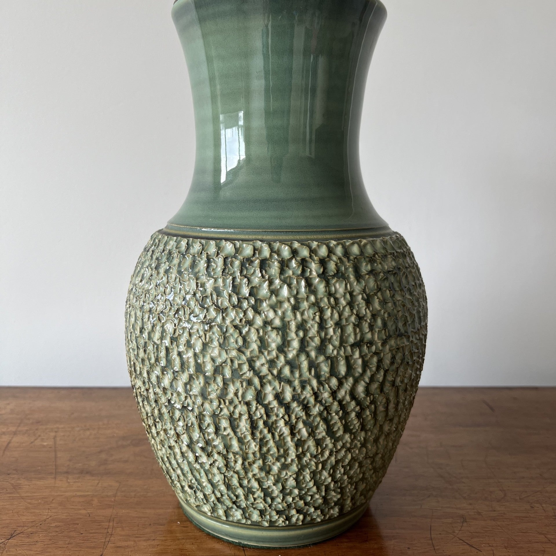 Vintage Mid-century Denby Bracken vase table lamp in fern green