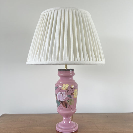 Pink opaline hand painted vase table lamp