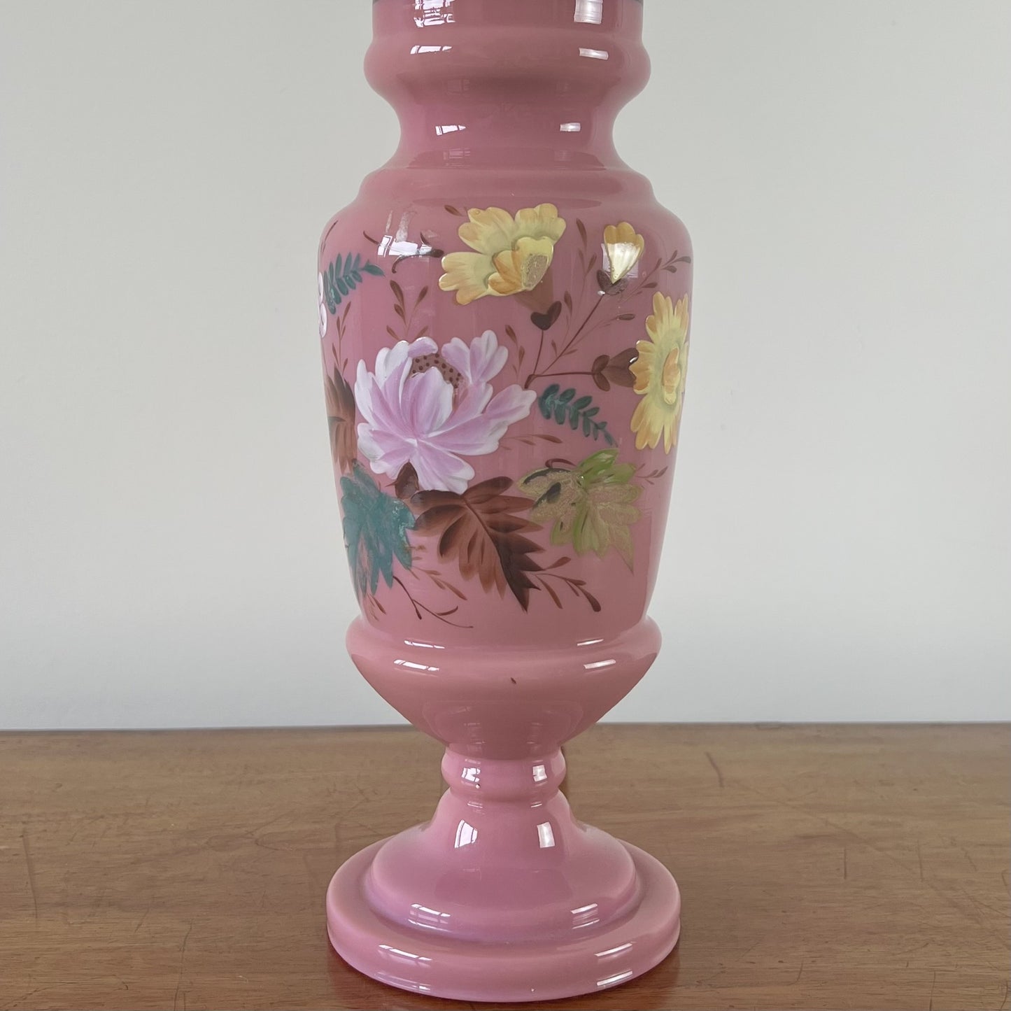 Pink opaline hand painted vase table lamp