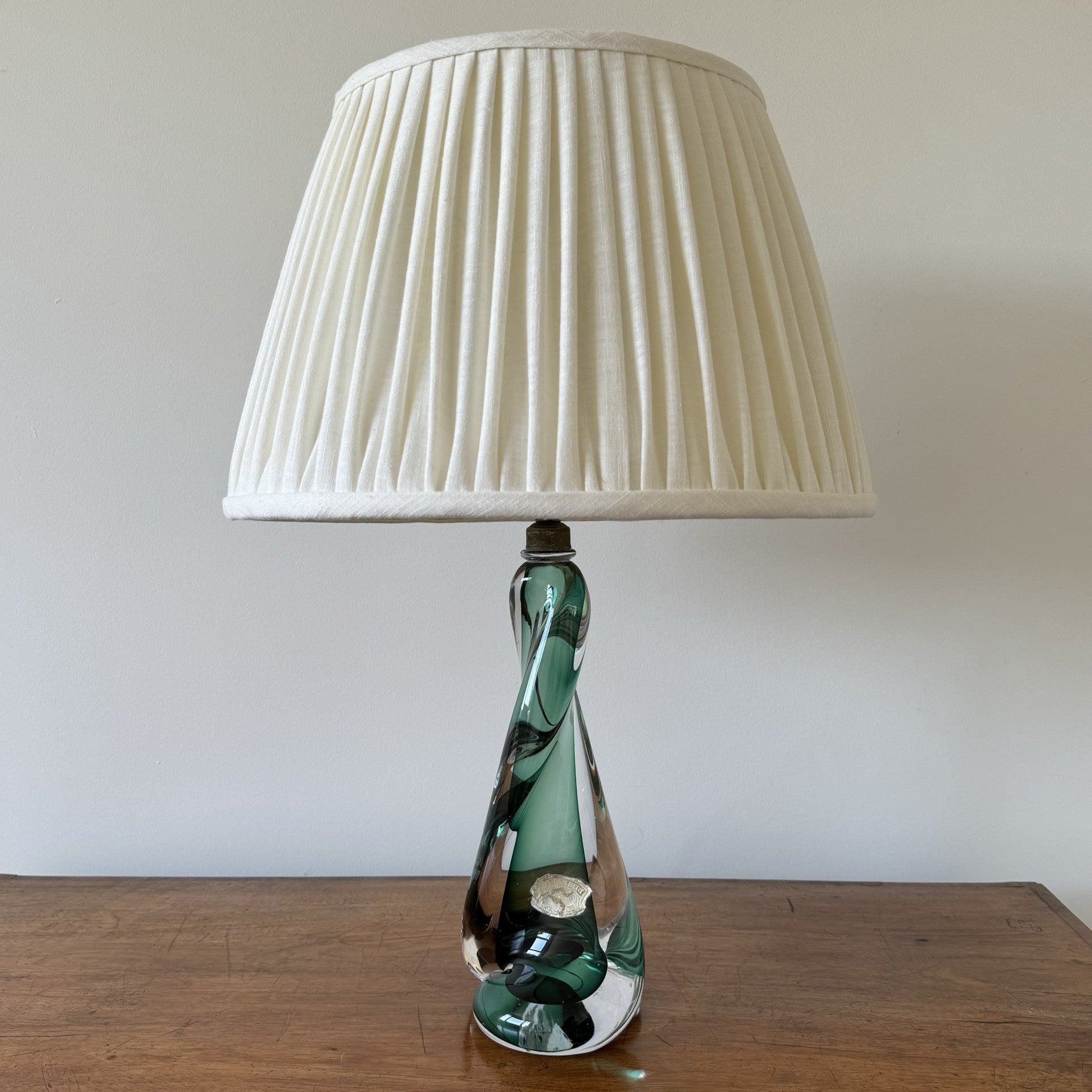 Val St Lambert crystal glass table lamp in green