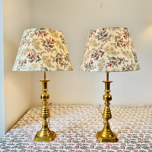 Vintage pair of brass candlestick table lamps