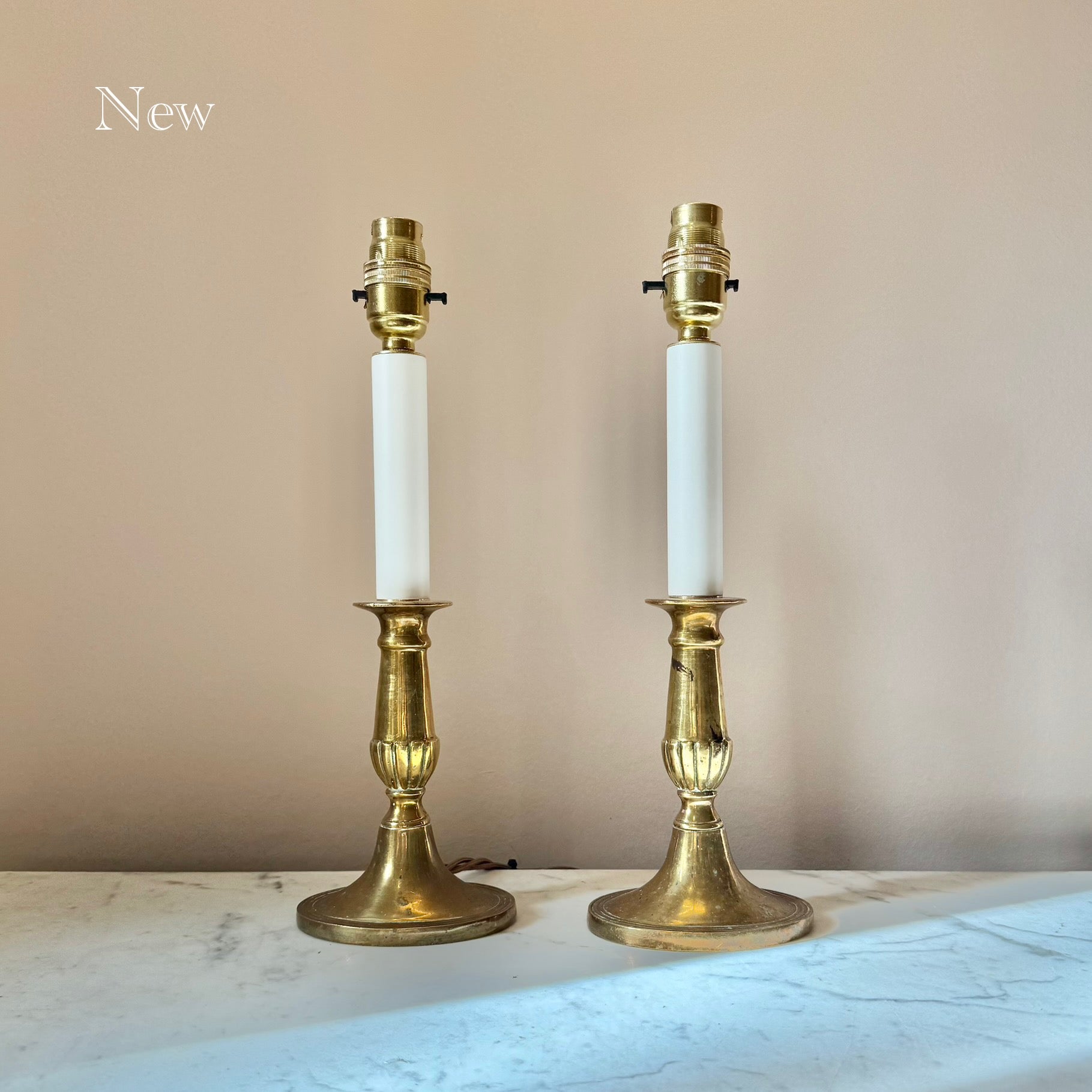 Vintage Pair of Brass Candlestick Lamps
