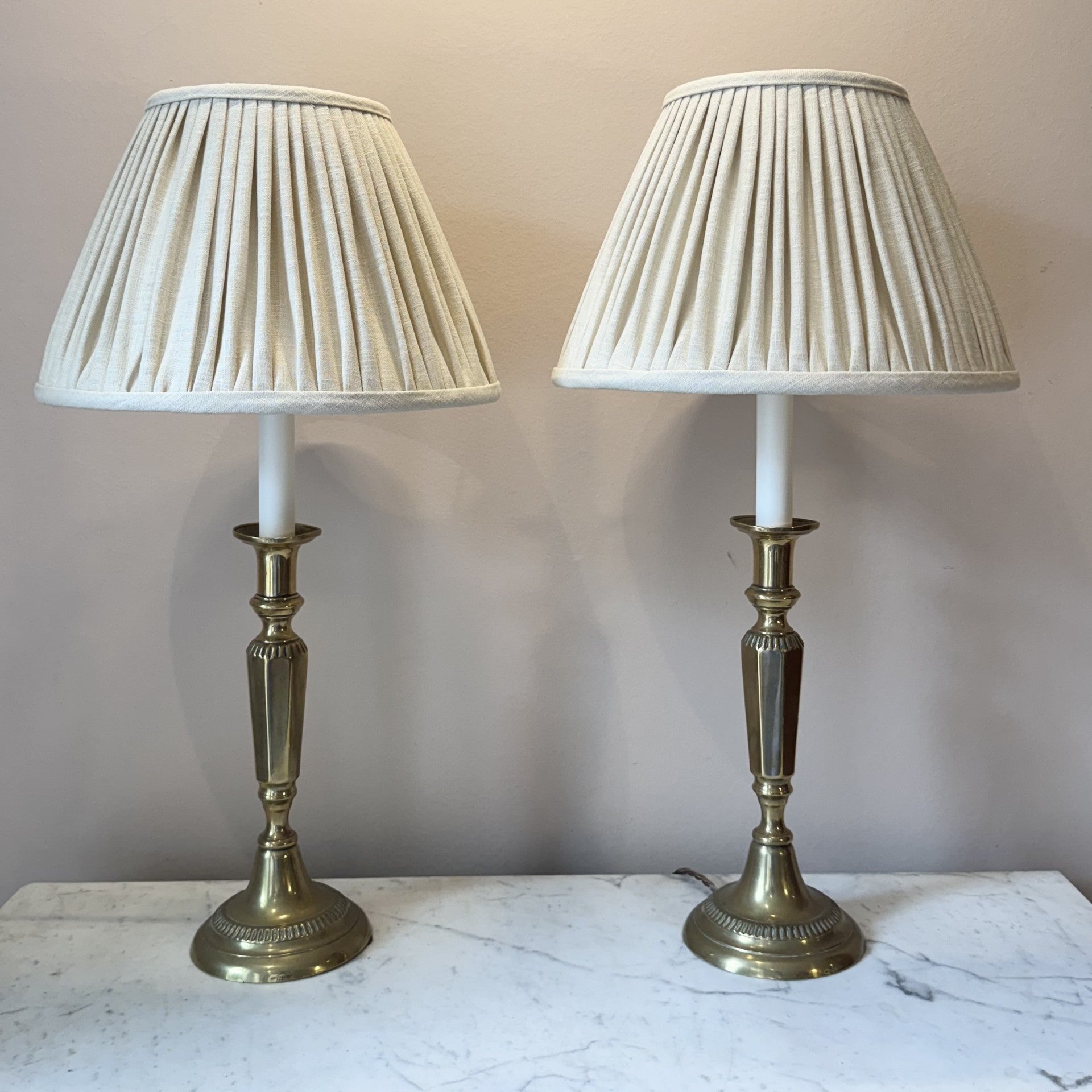 Vintage Pair of Brass Candlestick Lamps