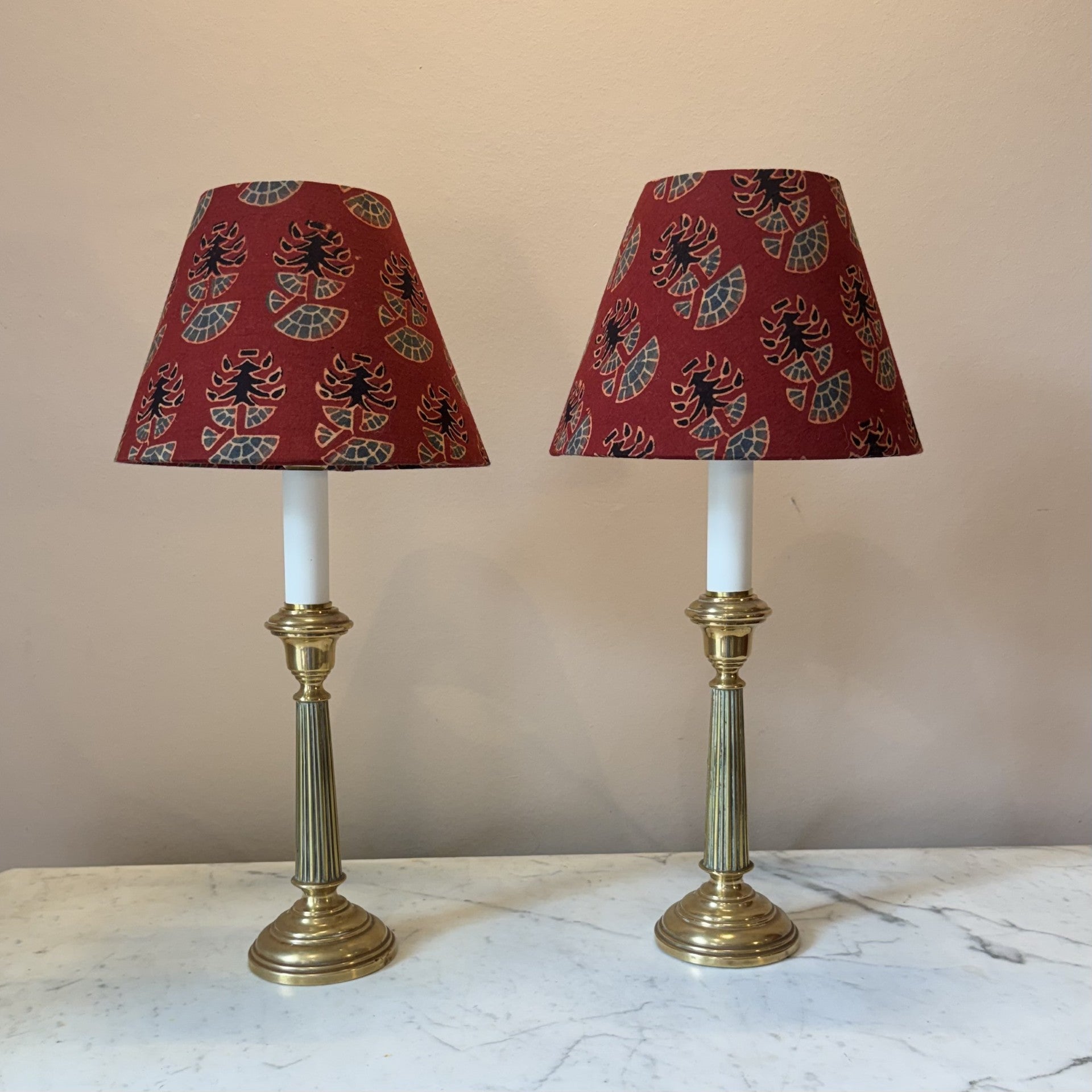 Vintage Pair of Small Brass Candlestick Lamps