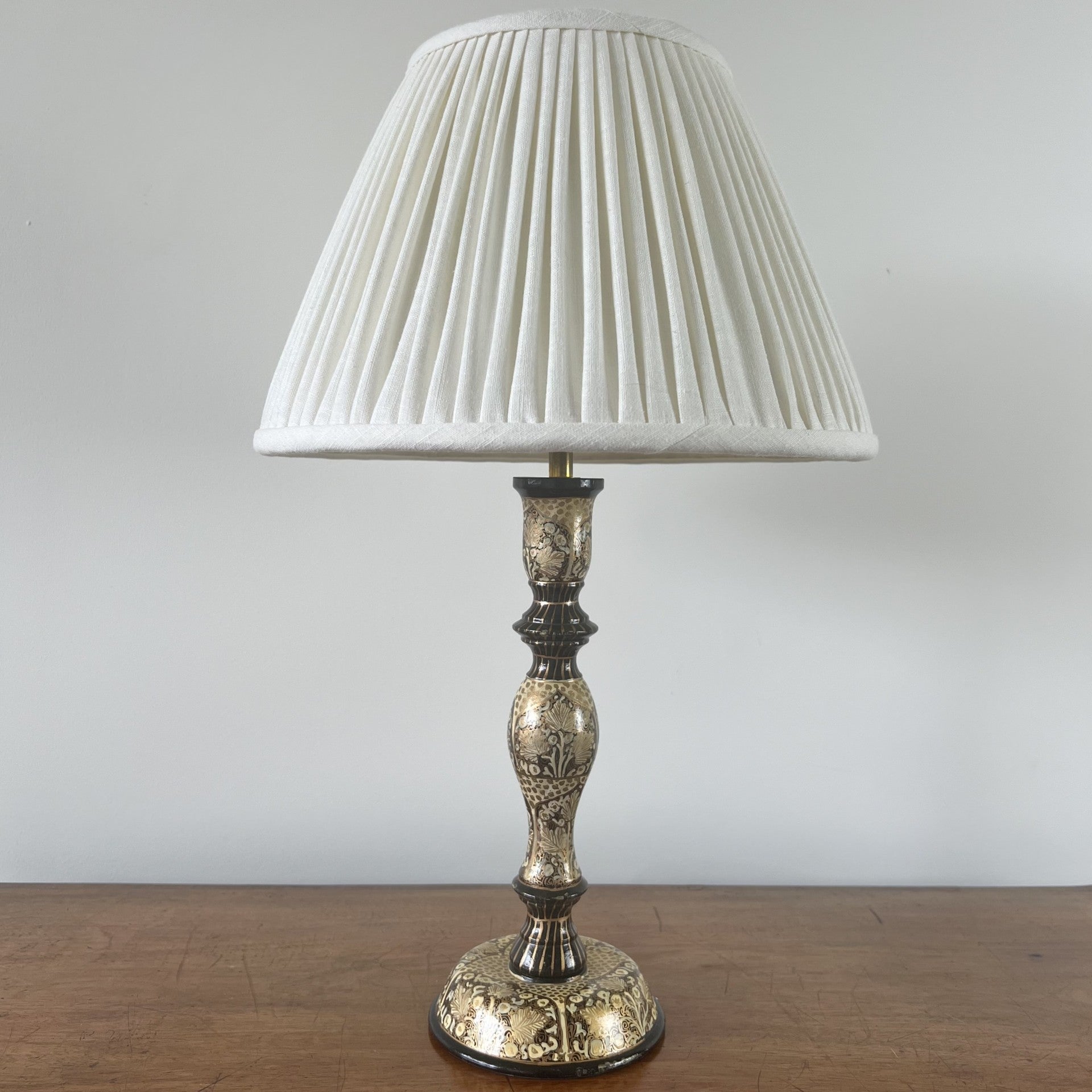 Vintage Kashmiri candlestick table lamp