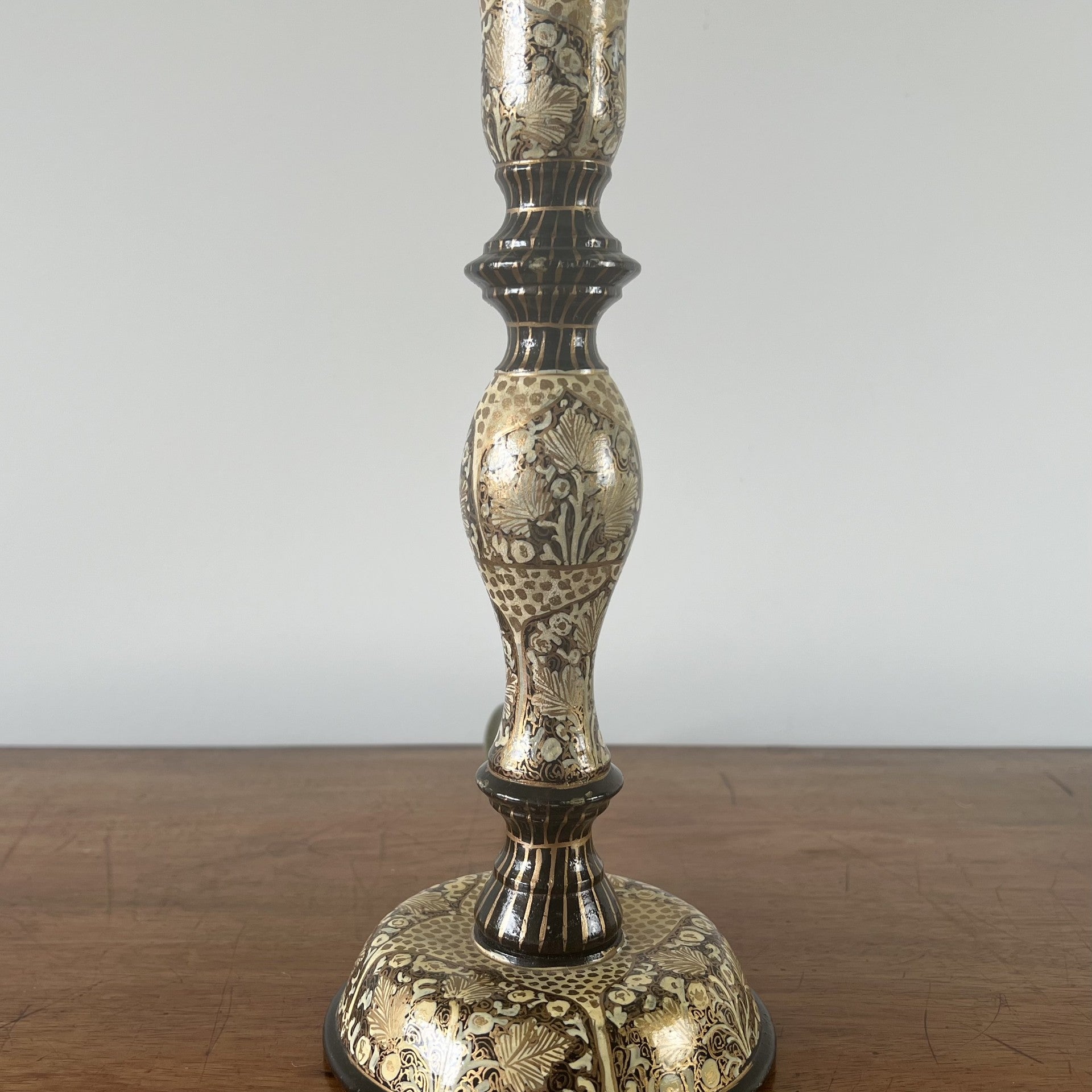 Vintage Kashmiri candlestick table lamp