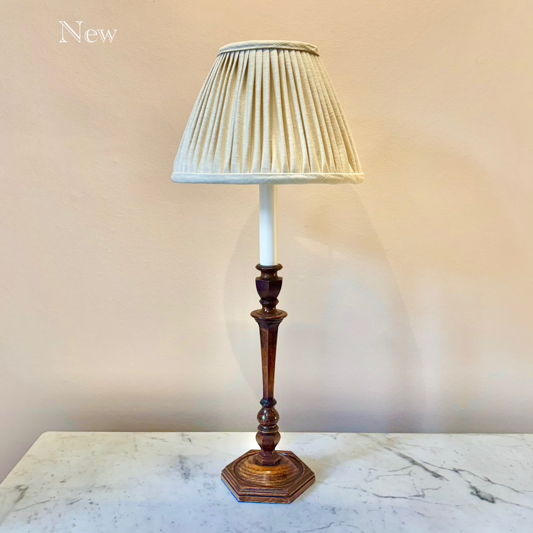 Vintage Oak Candlestick Table Lamp