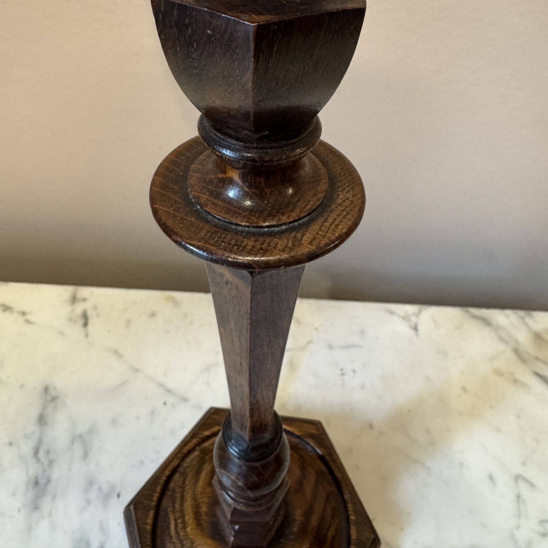 Vintage Oak Candlestick Table Lamp