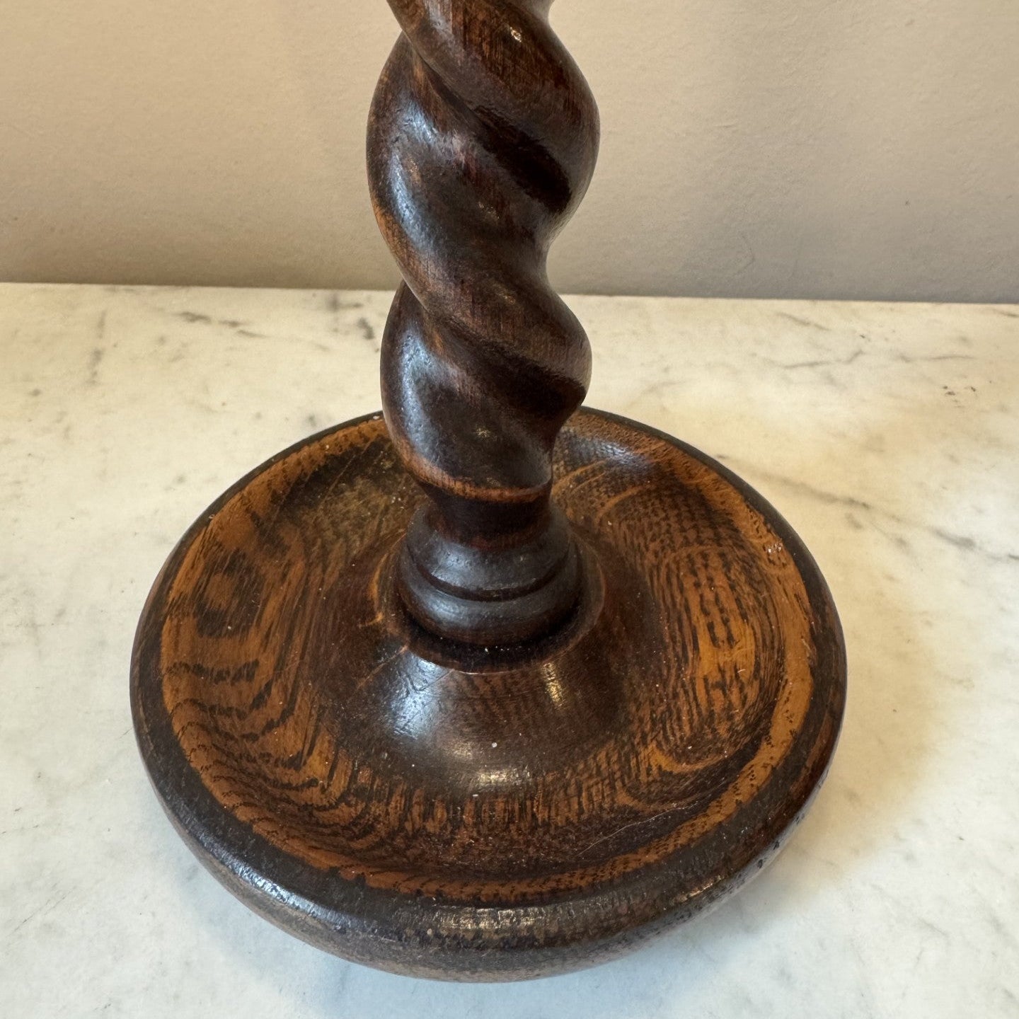 Vintage Pair of Wooden Barley Twist Candlestick Lamps
