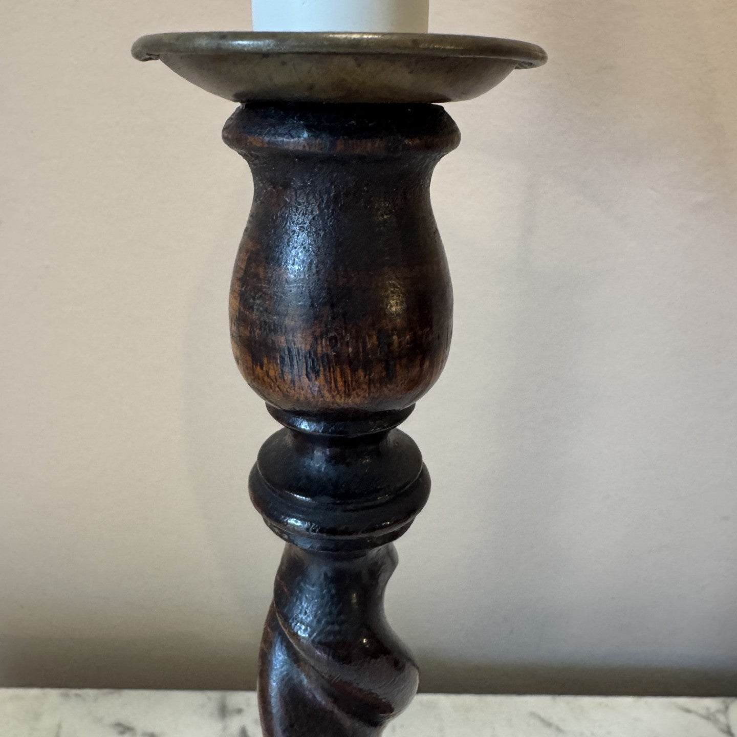 Vintage Pair of Wooden Barley Twist Candlestick Lamps