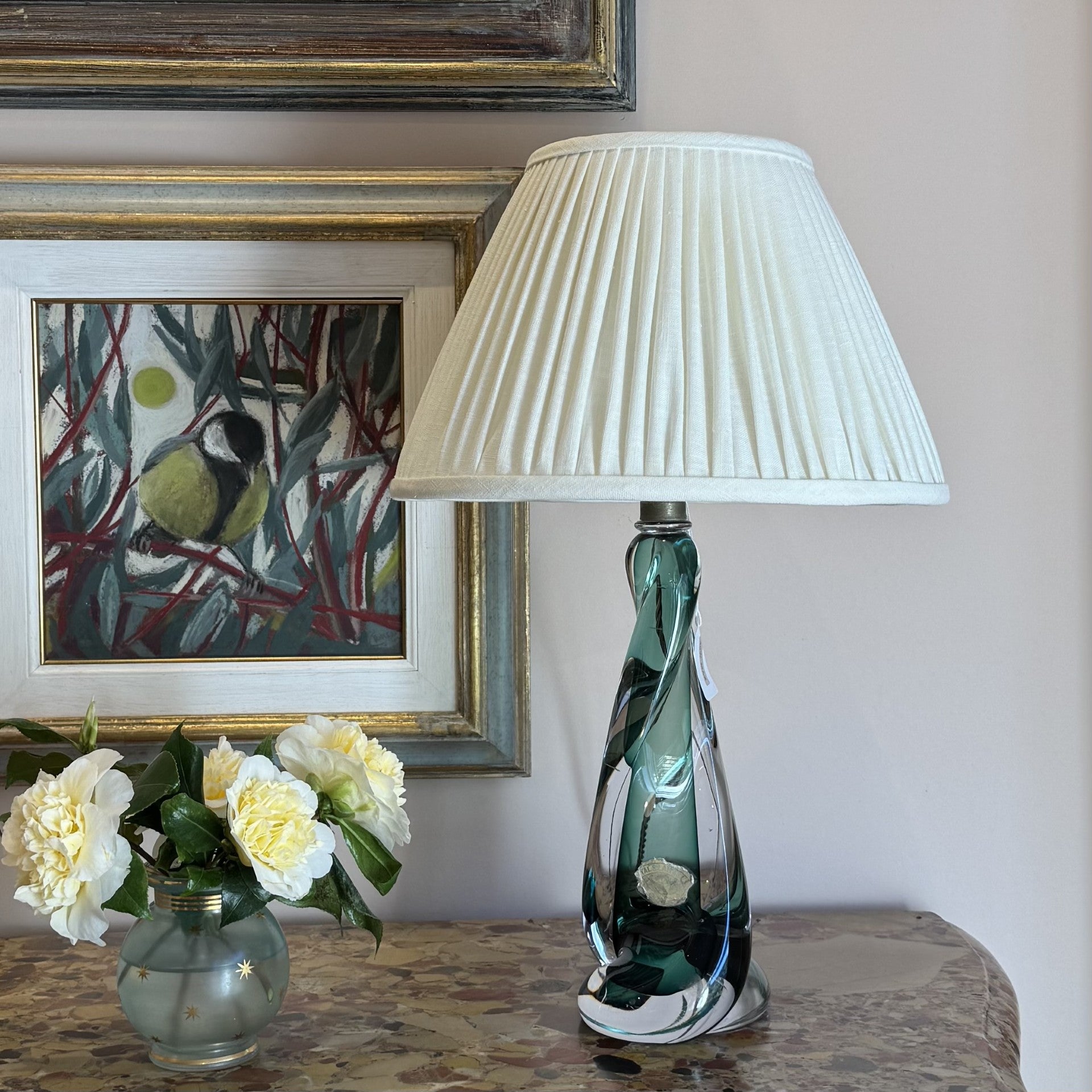 Val St Lambert crystal glass table lamp in green