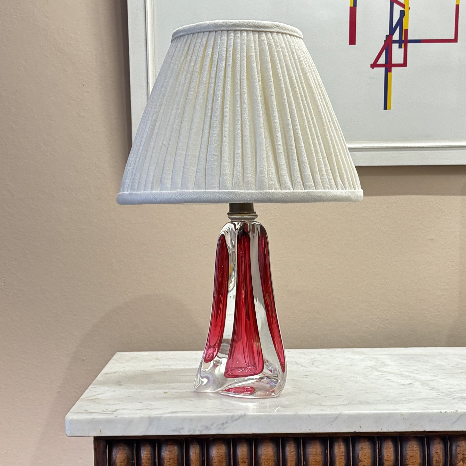 Val St Lambert crystal glass table lamp, Cranberry