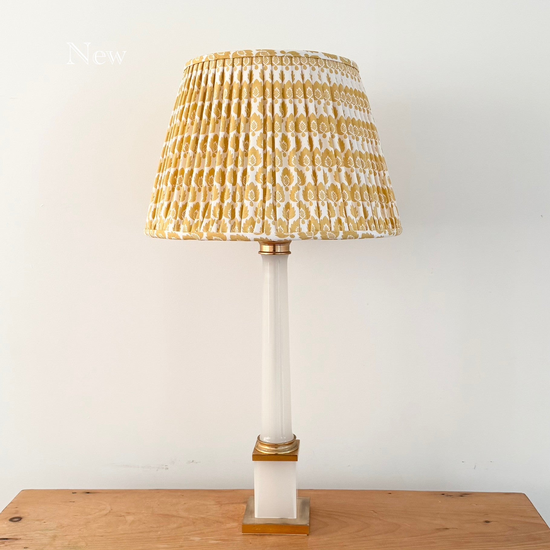 Vintage Opaline Glass and Brass Column Table Lamp