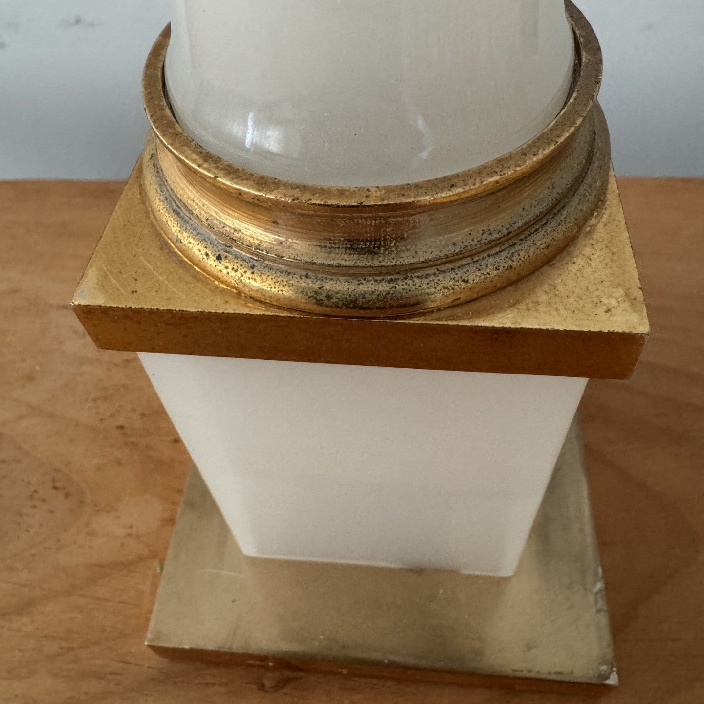 Vintage Opaline Glass and Brass Column Table Lamp