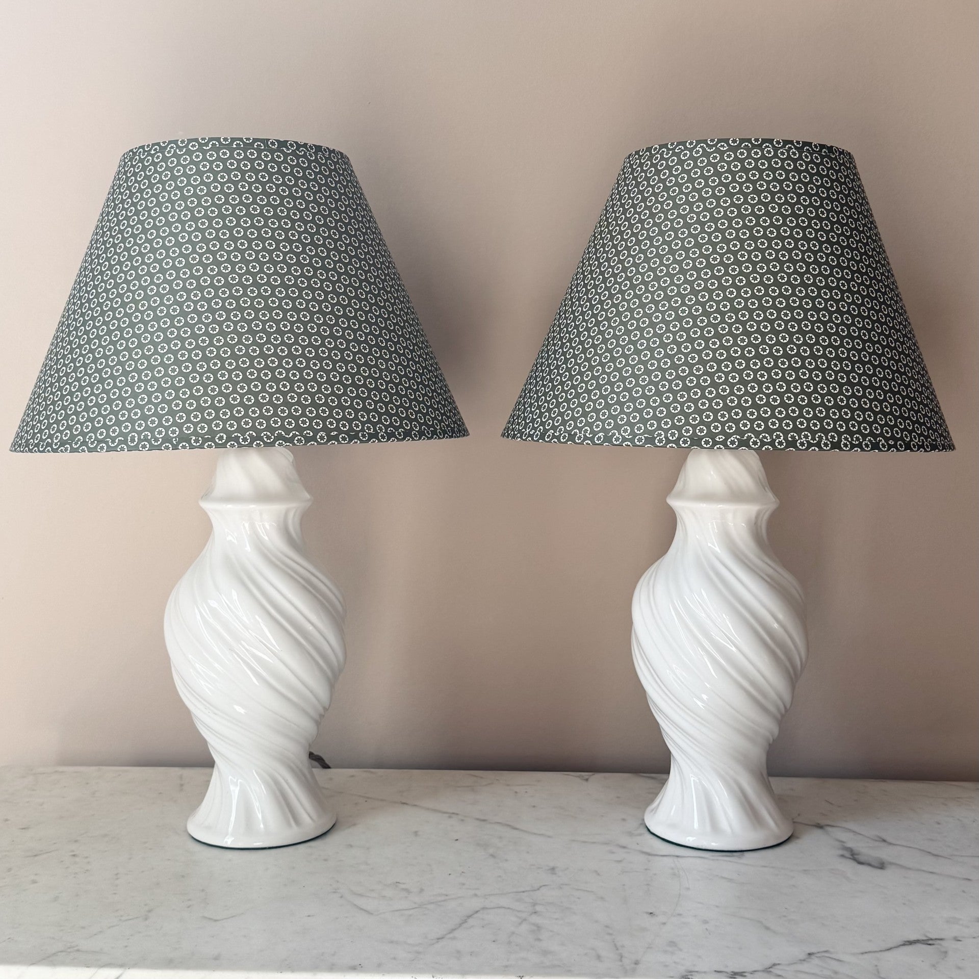 Vintage pair of white ceramic vase table lamps